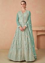 Georgette Green Wedding Wear Embroidery Work Readymade Anarkali Suit 